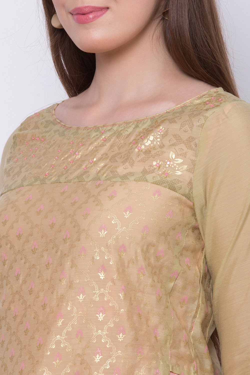 Green Art Silk Flared Printed Kurta image number 1