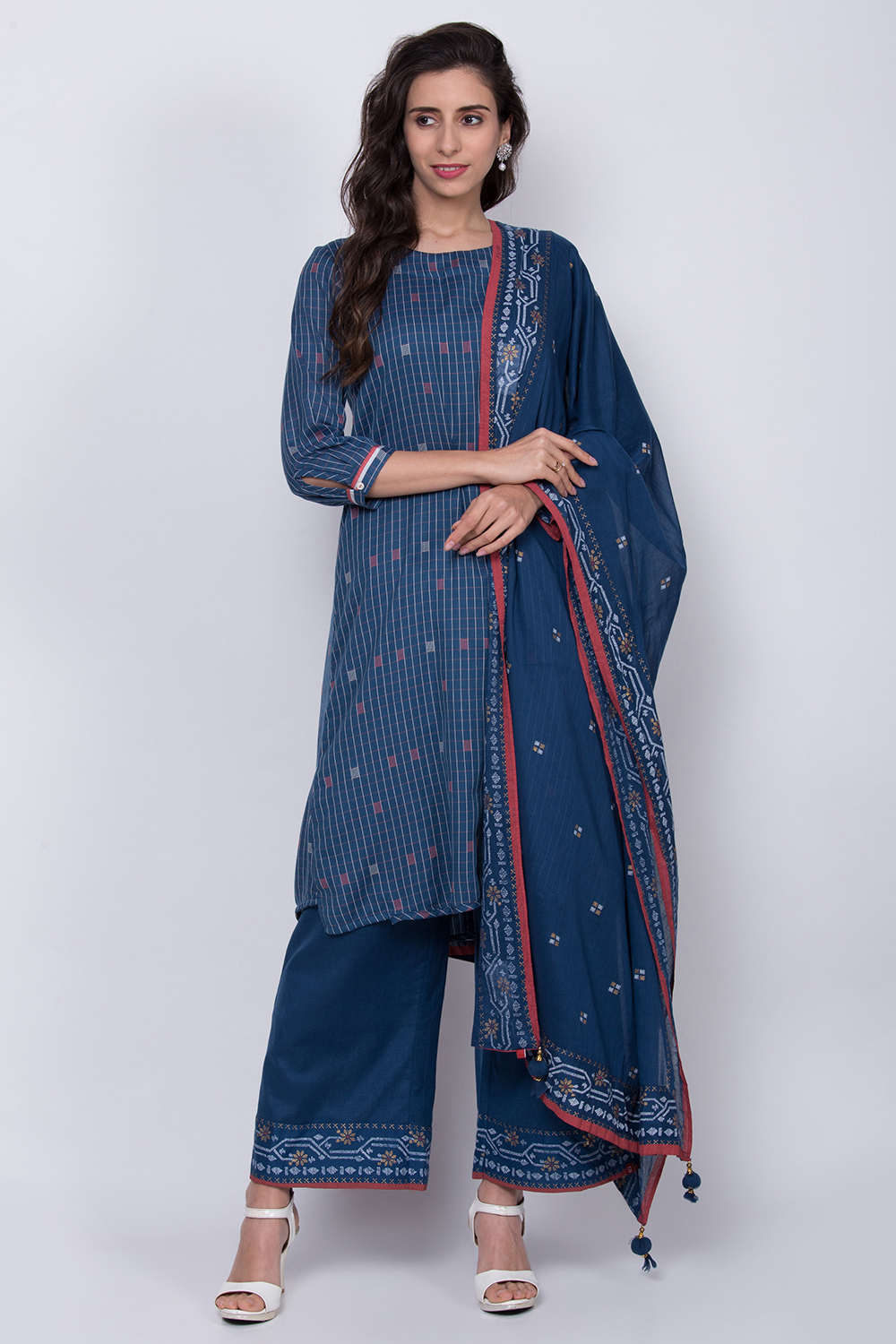 Blue Eco Cotton A-Line Yarndyed Kurta image number 2