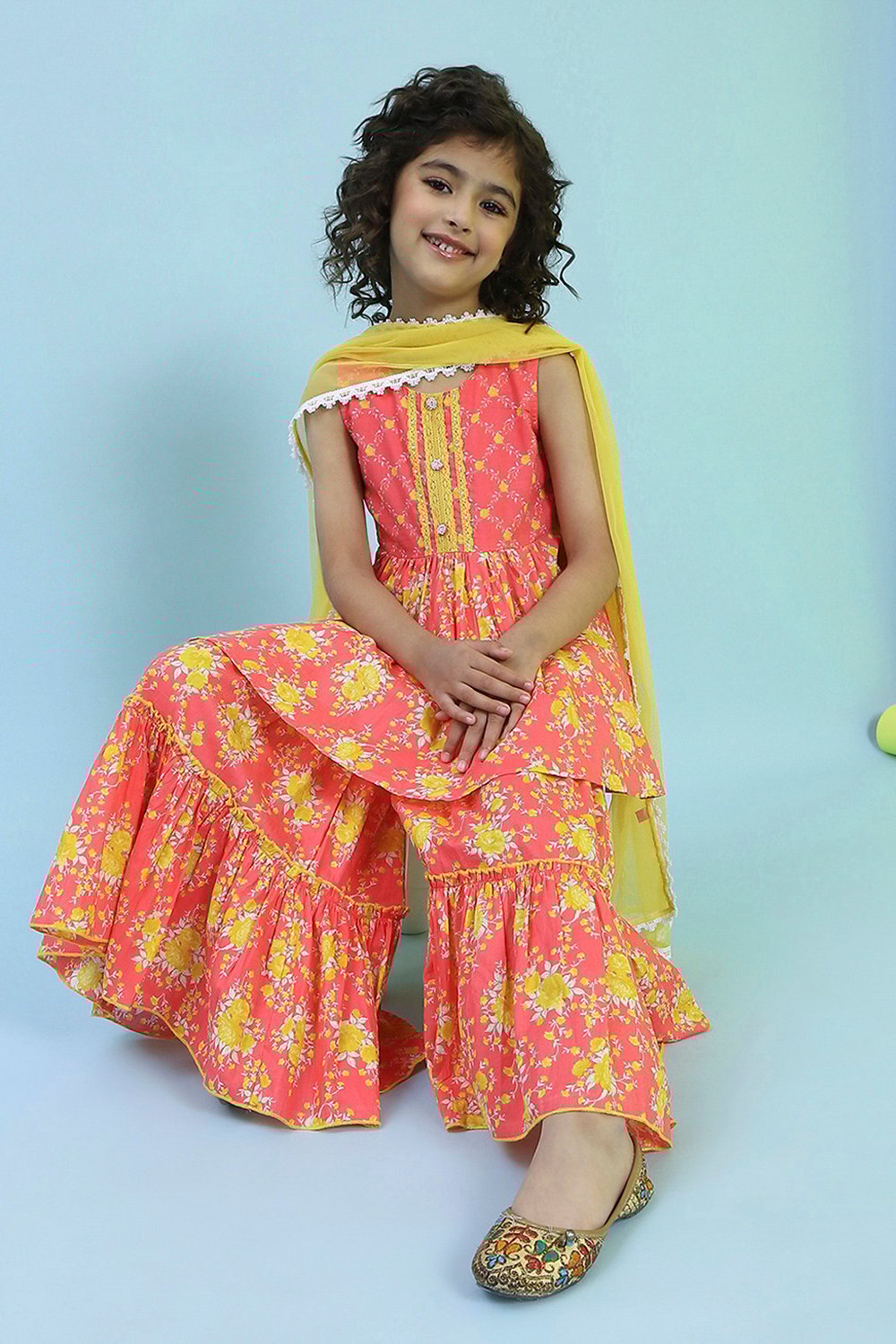 Pink Cotton Gathered Suit Set image number 0