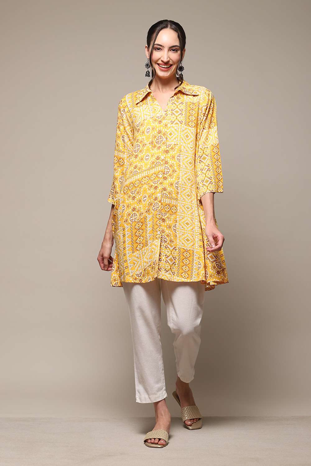 Teal LIVA Straight Printed Top image number 0