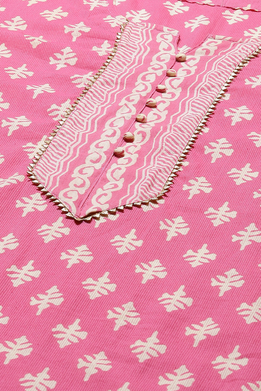 Pink Cotton Screen Print Unstitched Suit Set image number 1
