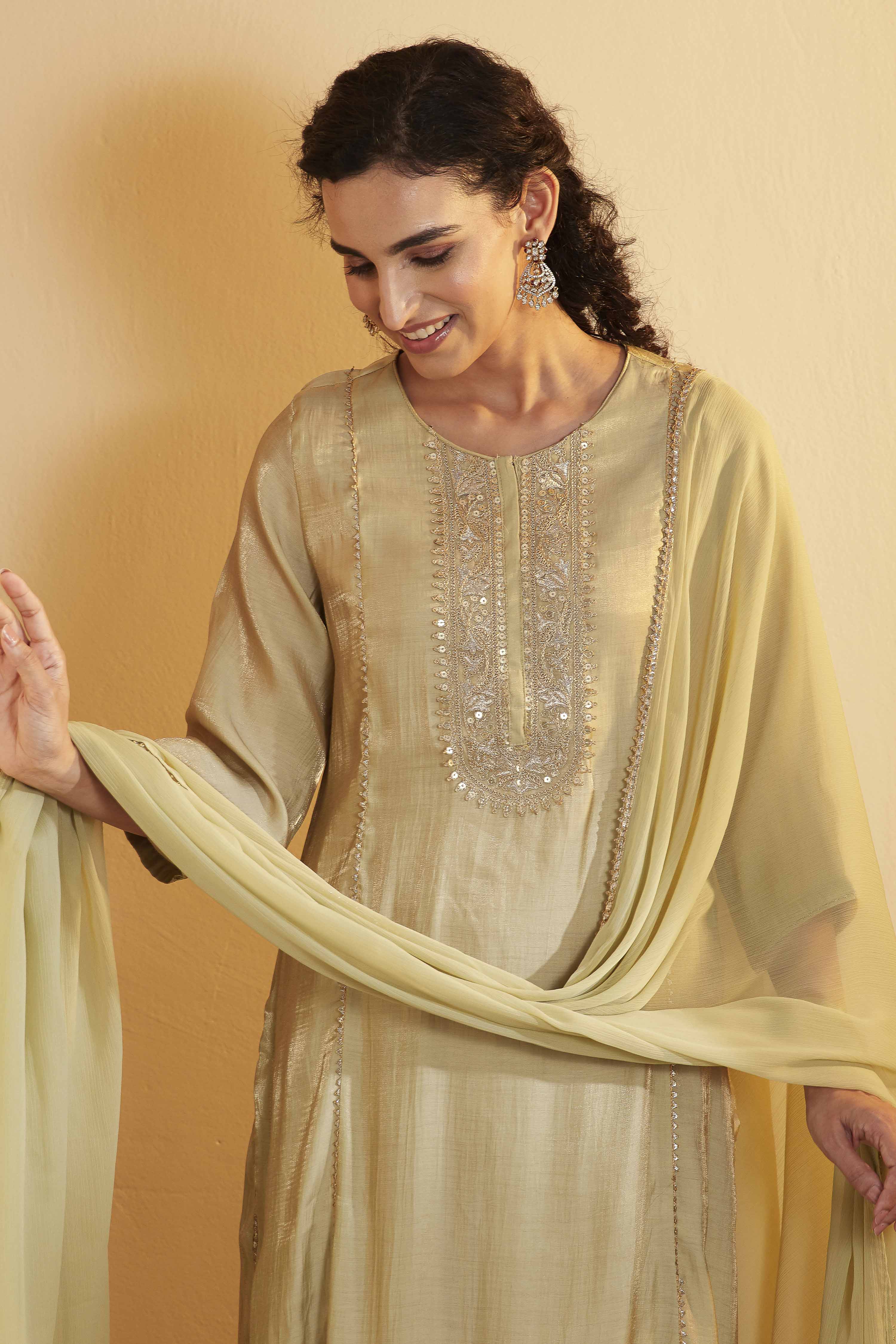 Pista Green Viscose Blend Yoke Design Straight Kurta Set image number 1