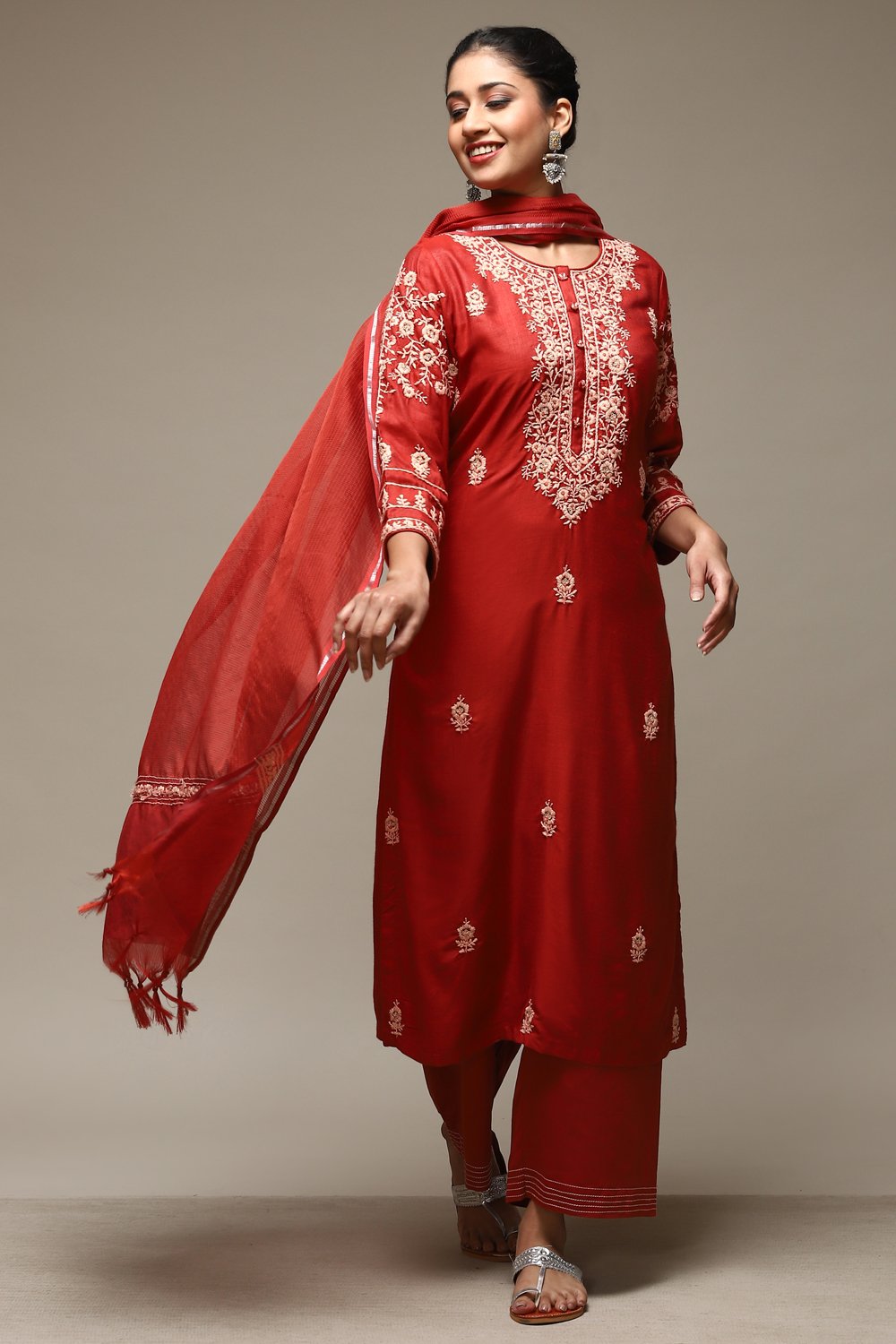 Black Cotton Straight Kurta Palazzo Suit Set image number 0