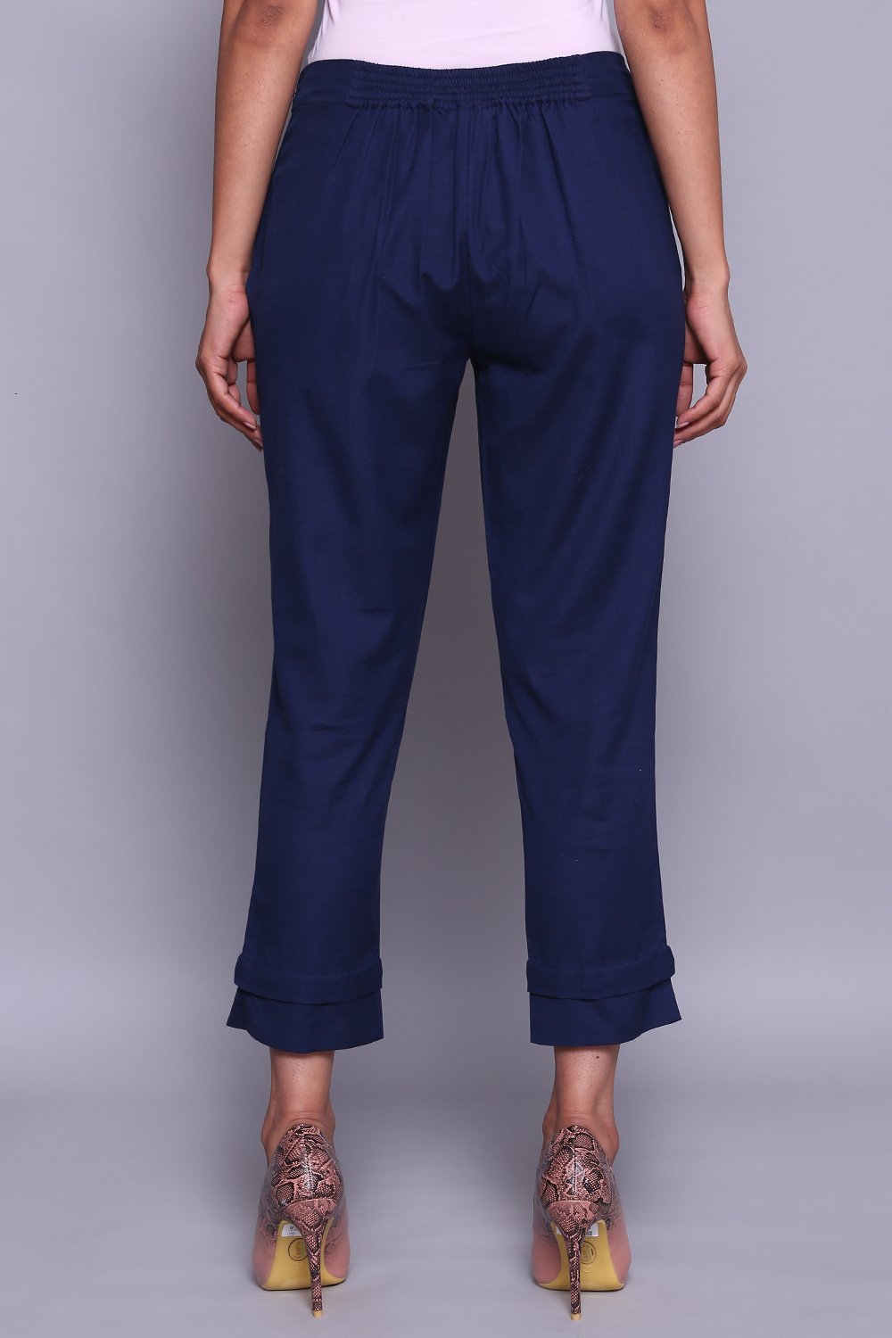 Navy Blue Cotton Flax Pants image number 7