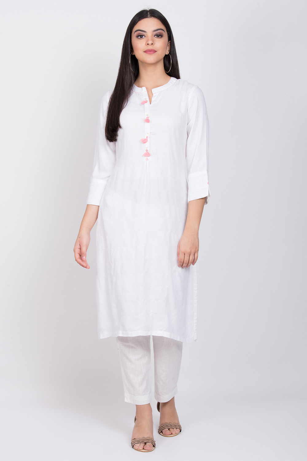 White Rayon Straight Kurta image number 0