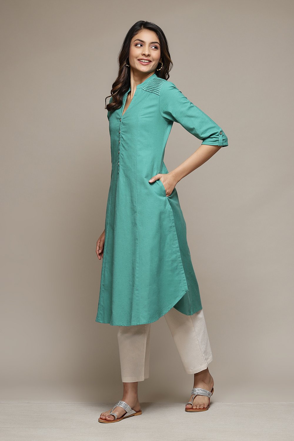 Navy Blue A-Line Solid Kurta image number 2