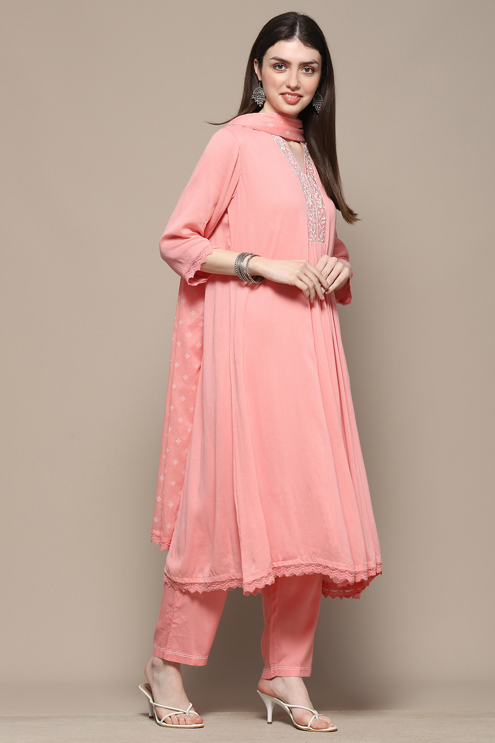 Blush Pink Rayon A-Line Suit Set image number 6