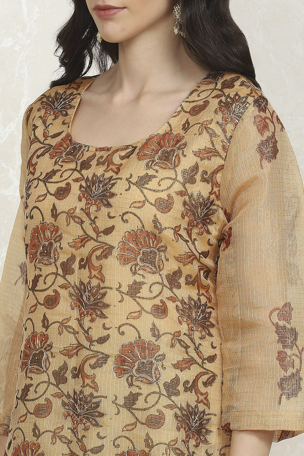 Rust Tissue Machine Embroidered Unstitched Suit Set image number 2