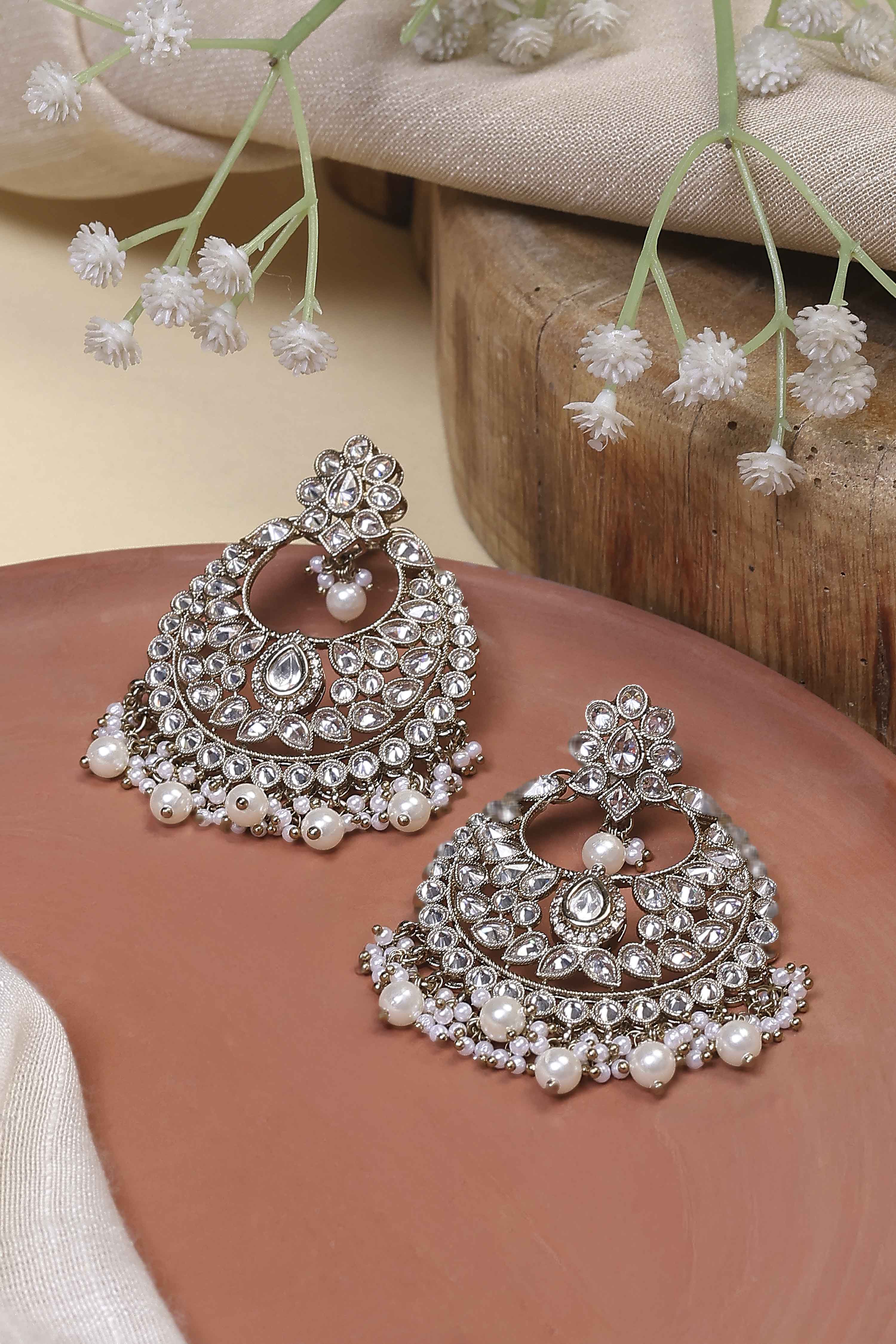 White Pearl Embellished Earrings image number 0