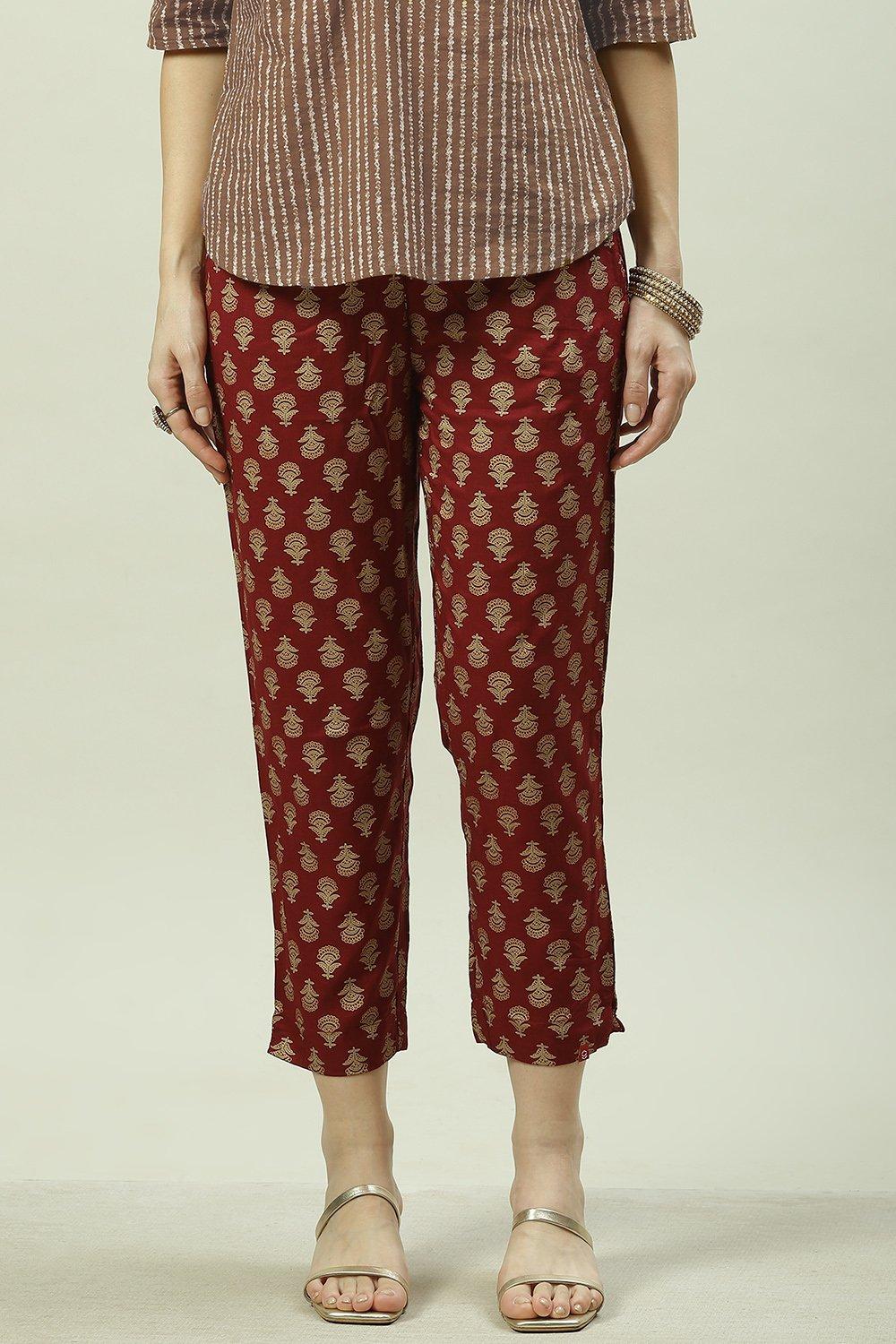 Maroon Rayon Narrow Pants image number 0