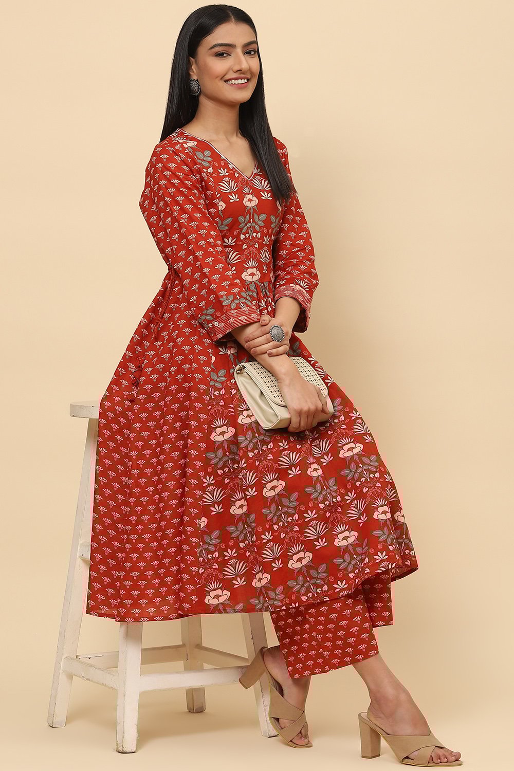 Black Cotton Flared Kurta Set image number 6
