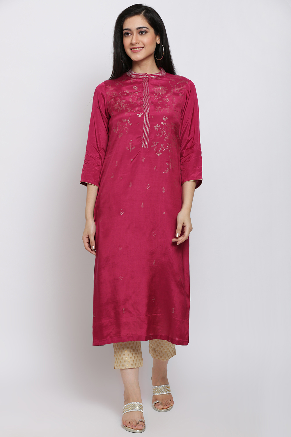 Magenta Viscose Straight Printed Kurta image number 0