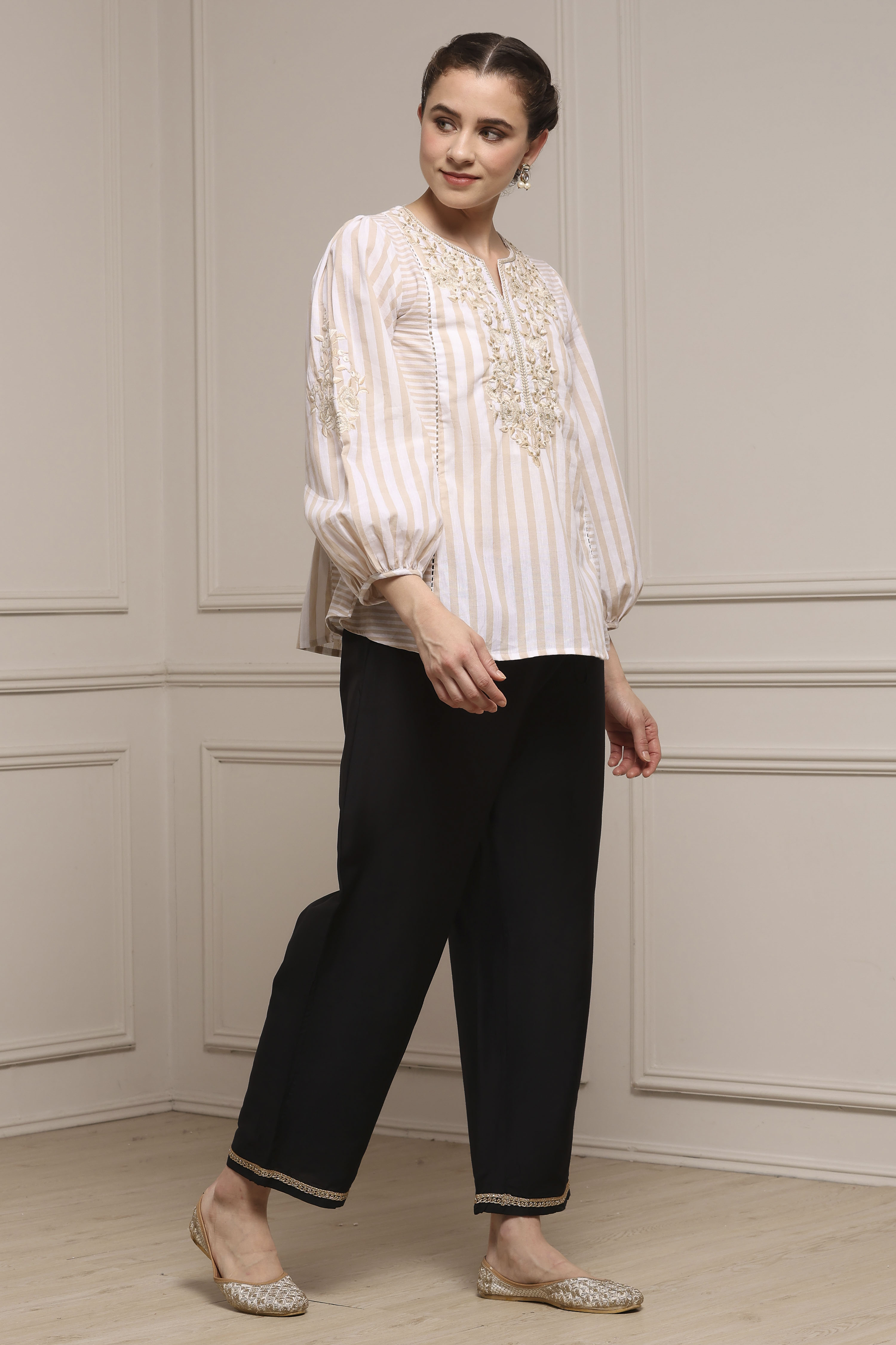 Black Polyester Straight Palazzos image number 0