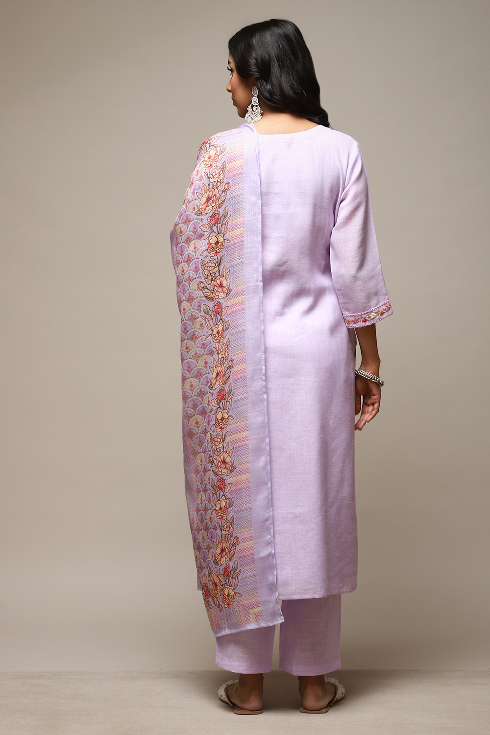 Lavender Linen Machine Embroidered Unstitched Suit Set image number 5