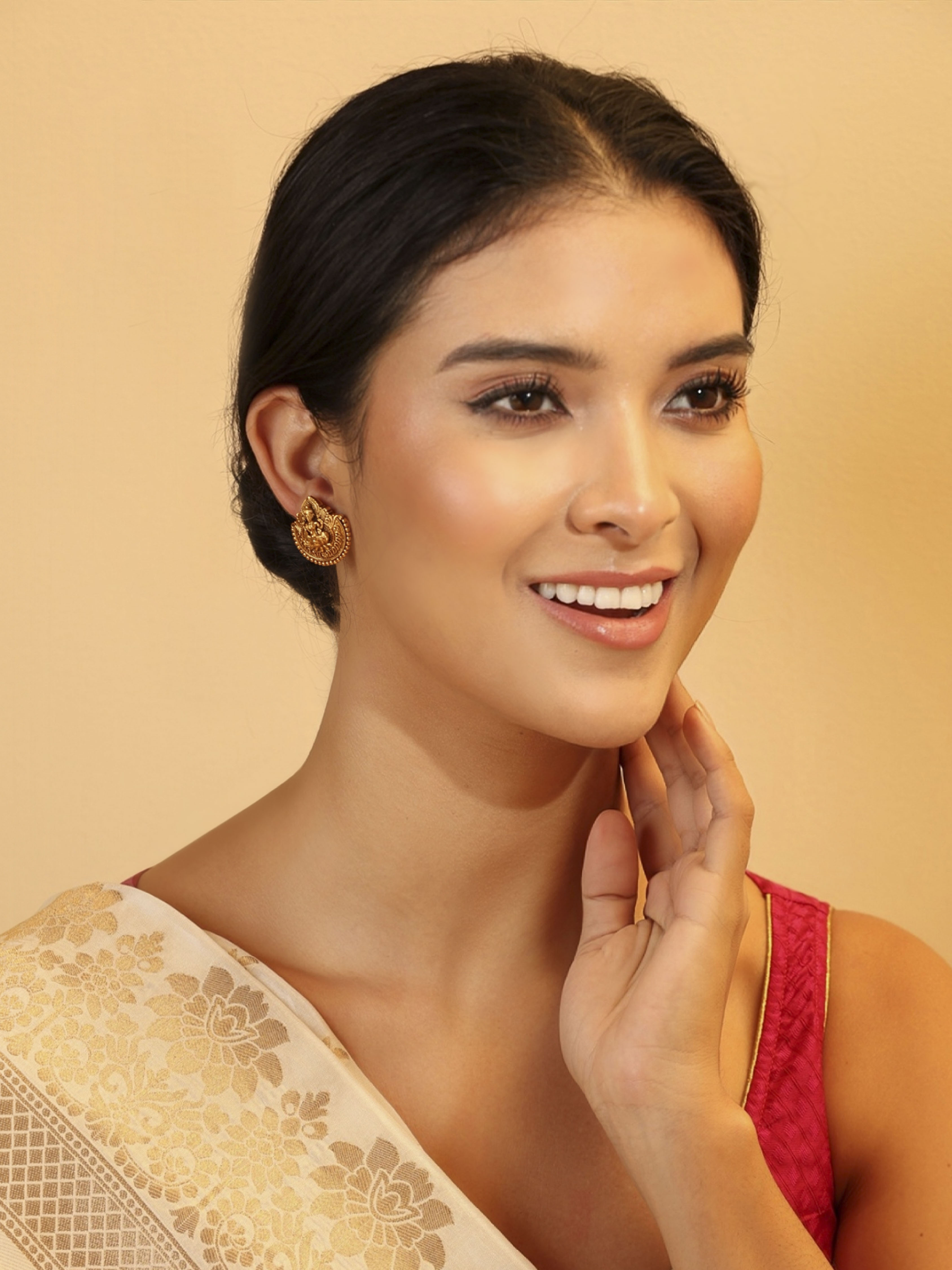 Gold Plated Brass Stud Temple Earrings image number 3