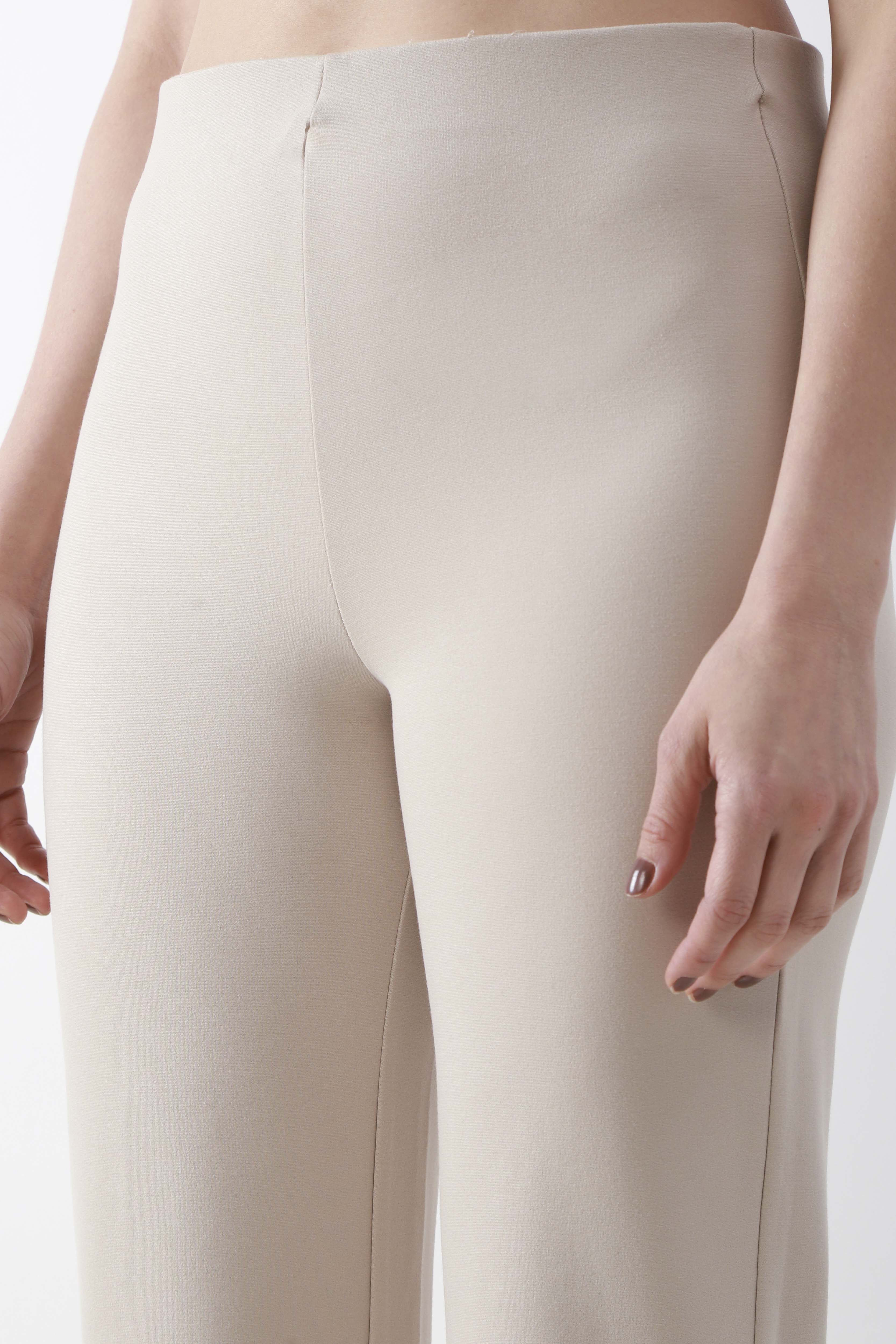 Beige Viscose Blend Flared Pants image number 1