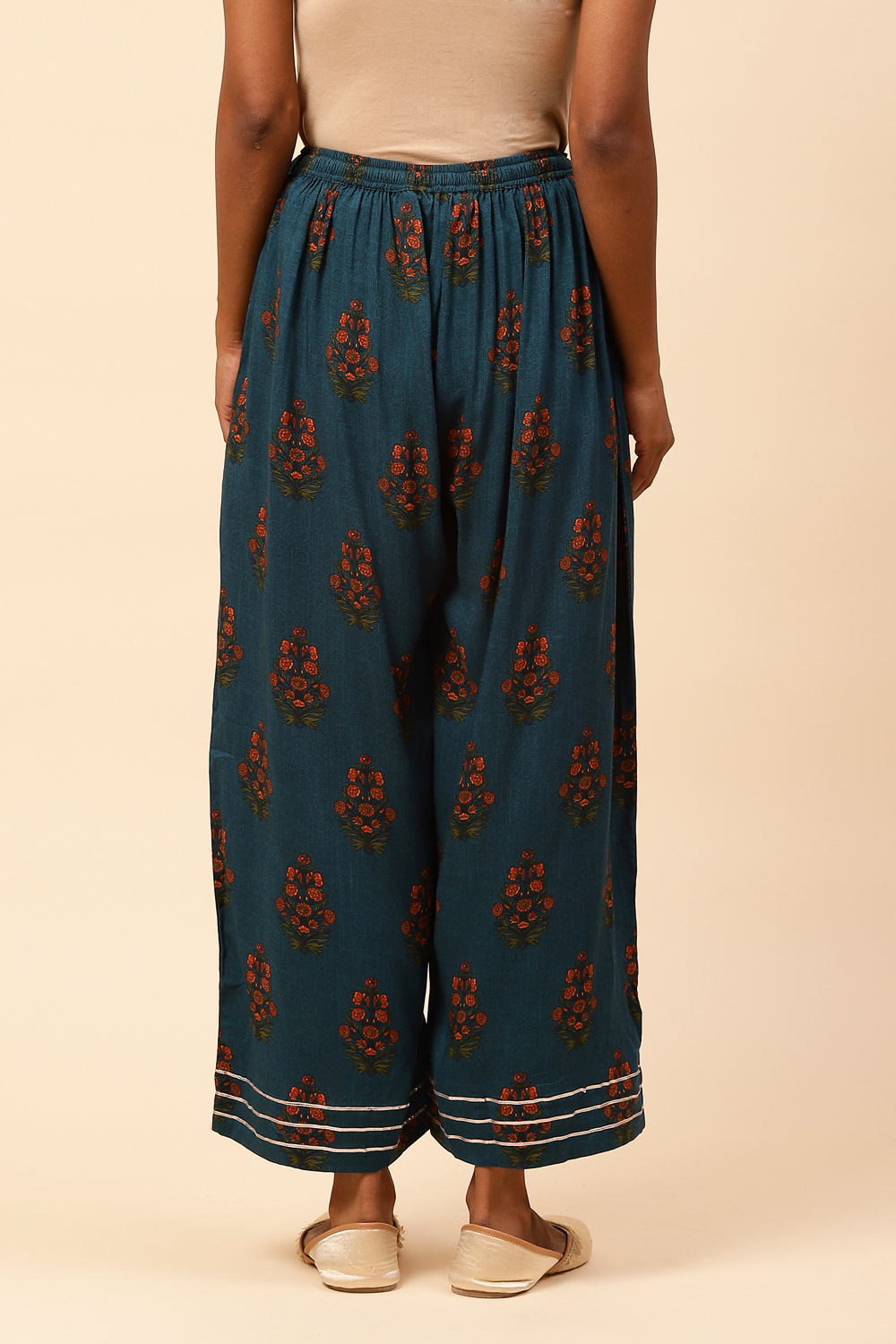 Rust Cotton Floral Palazzo Pants image number 5