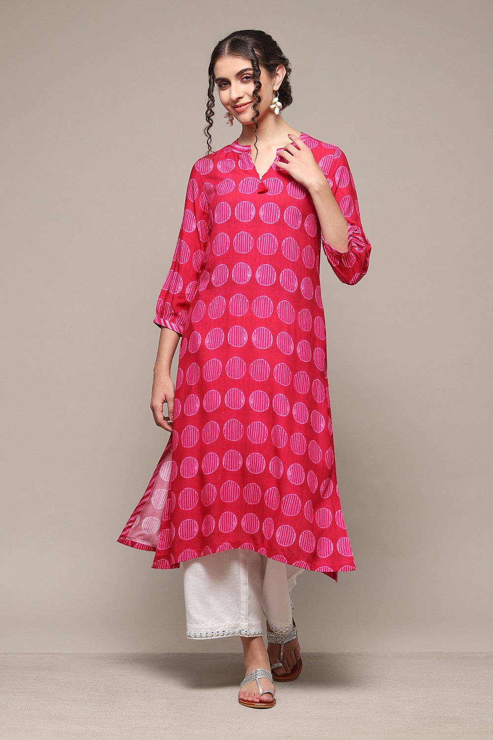 Hot Pink LIVA Straight Printed Kurta image number 0