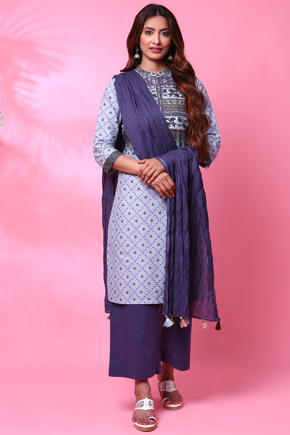 Navy Blue Cotton Solid Dupatta image number 2