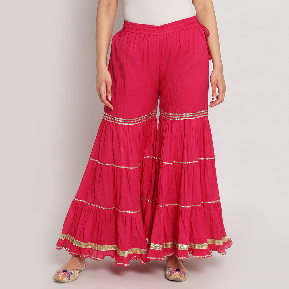 Fuchsia Cotton Sharara Pants image number 0