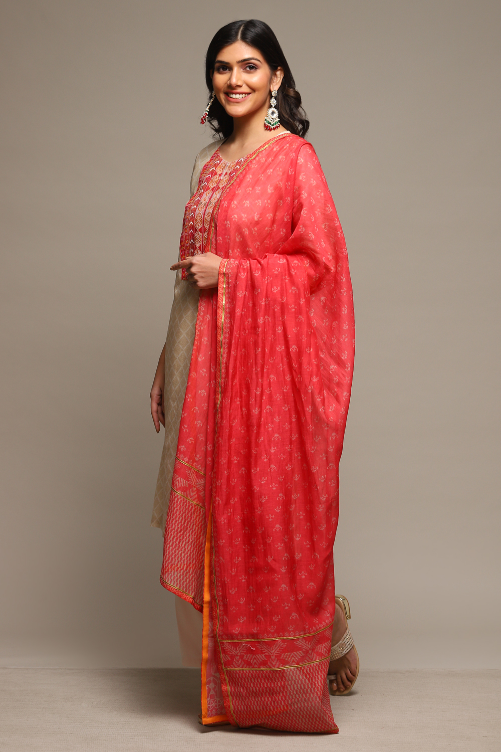 Orange Cotton Blend Straight Kurta Palazzo Suit Set image number 5