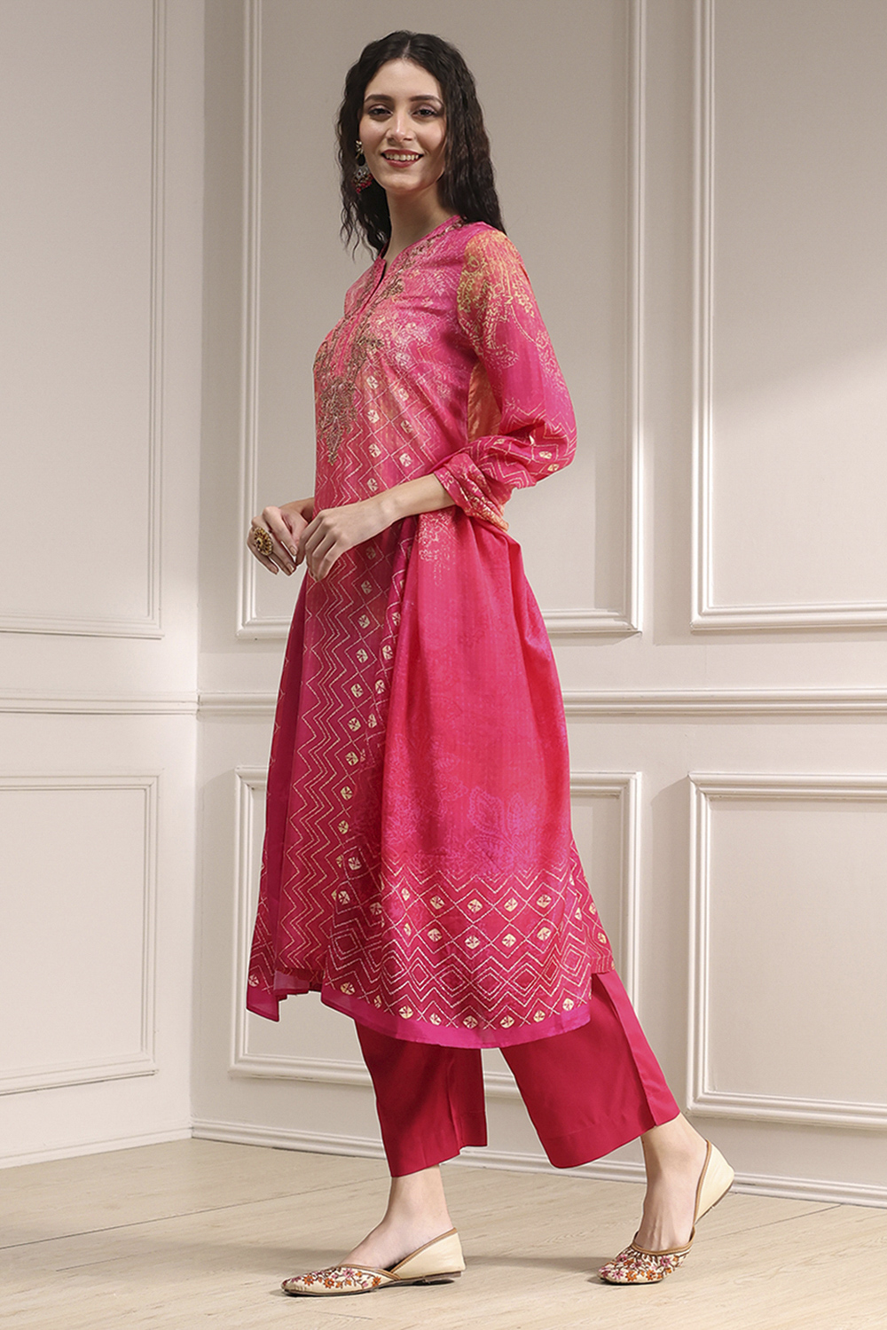 Turquoise Printed Straight Suit Set image number 3