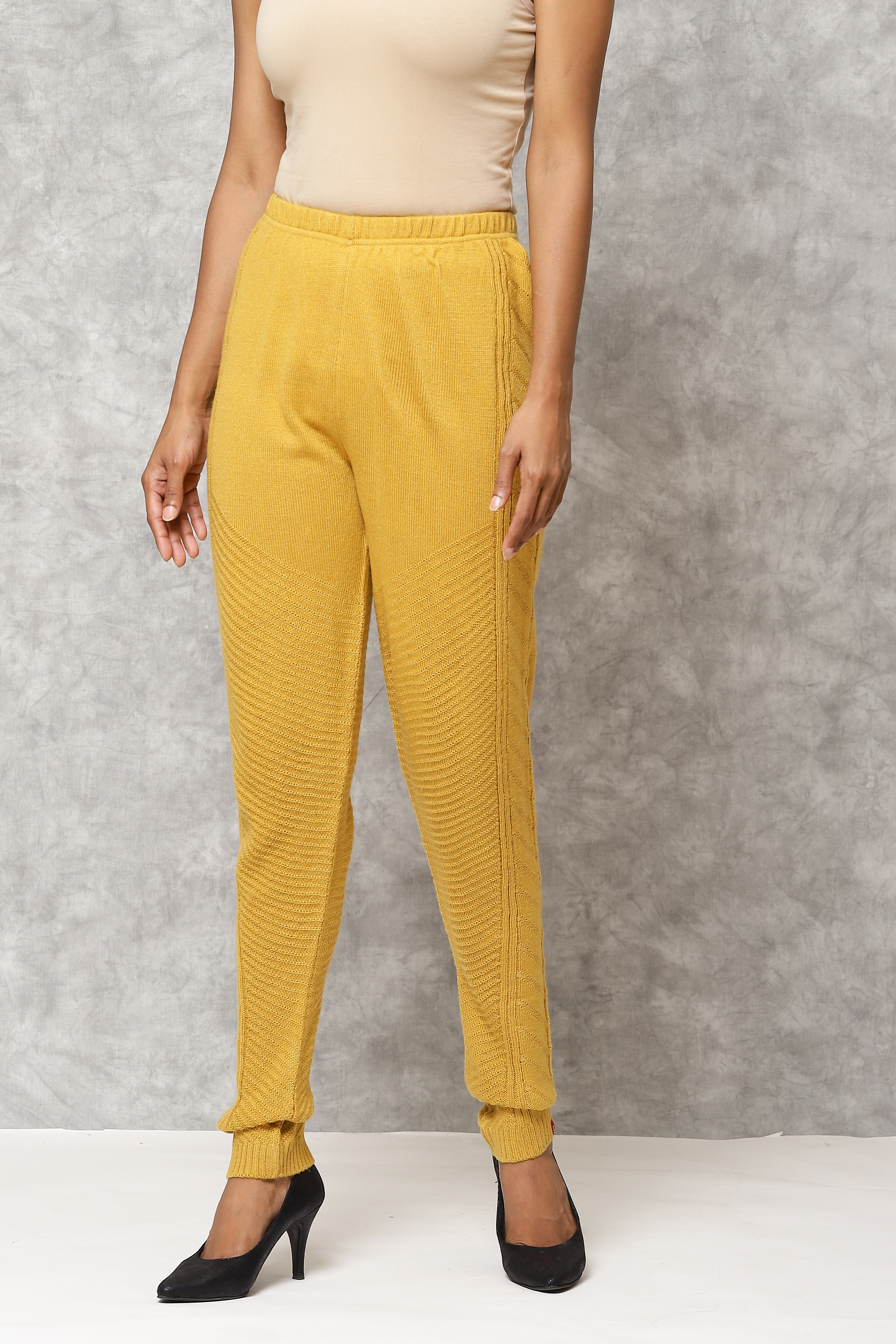 Mustard Straight Wool Acrylic Pants image number 2