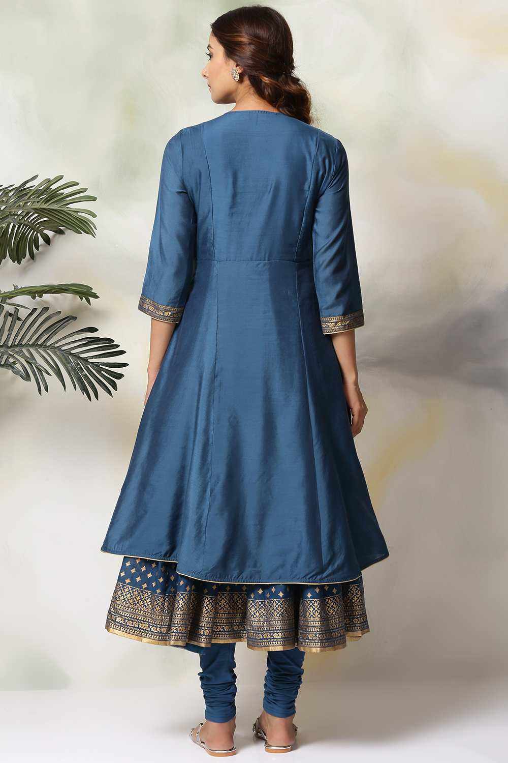 Blue Art Silk Anarkali Kurta Churidar Set image number 6