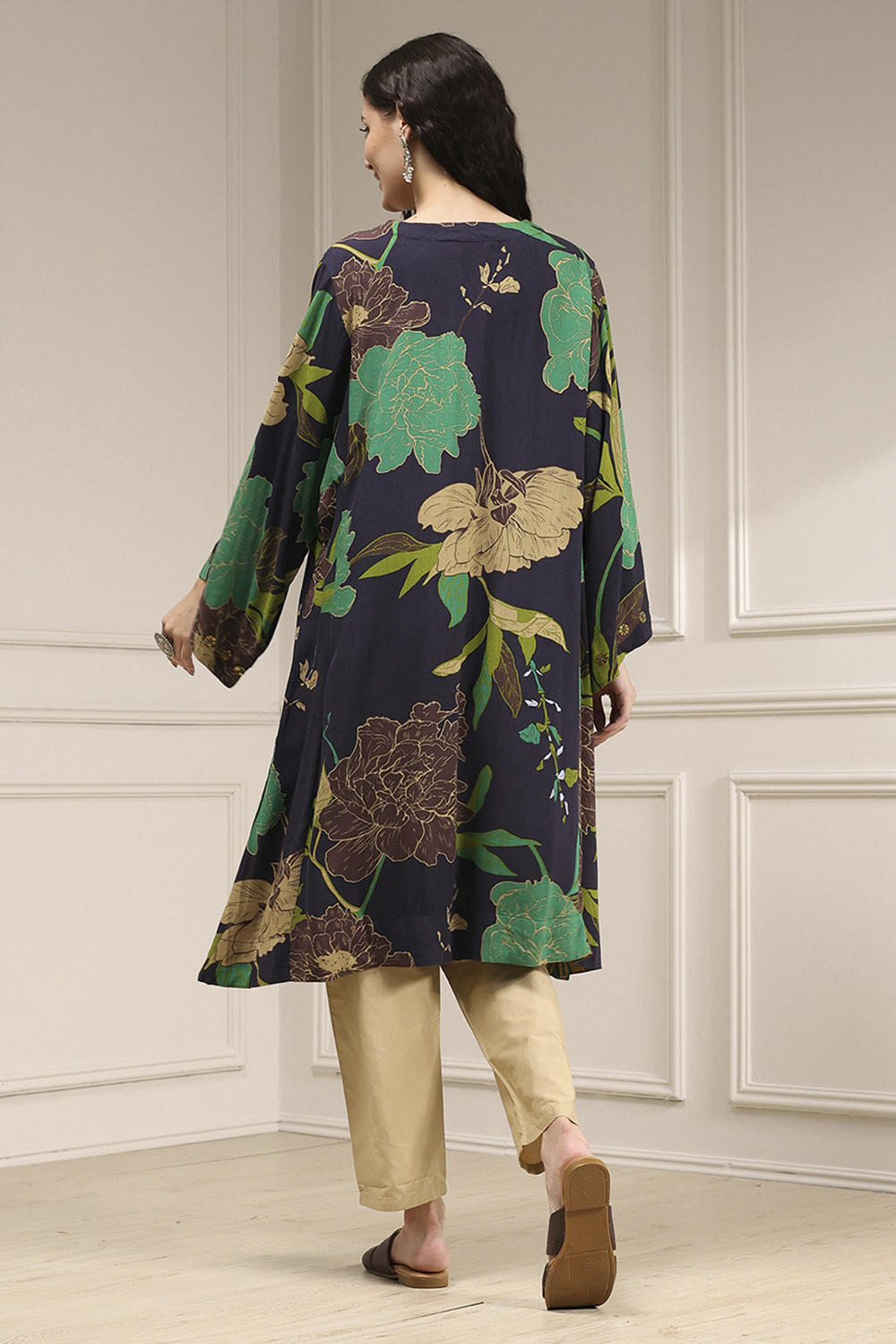 Charcoal Viscose Rayon A-Line Printed Kurta image number 2