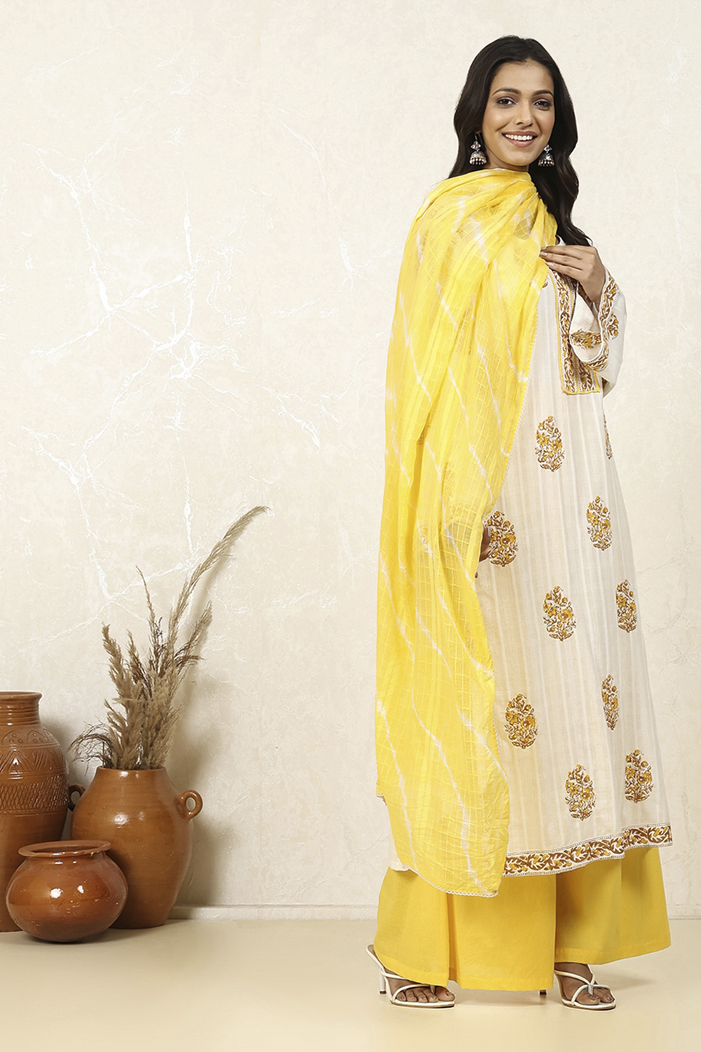 Red Cotton Hand Block Print Unstitched Suit Set image number 6