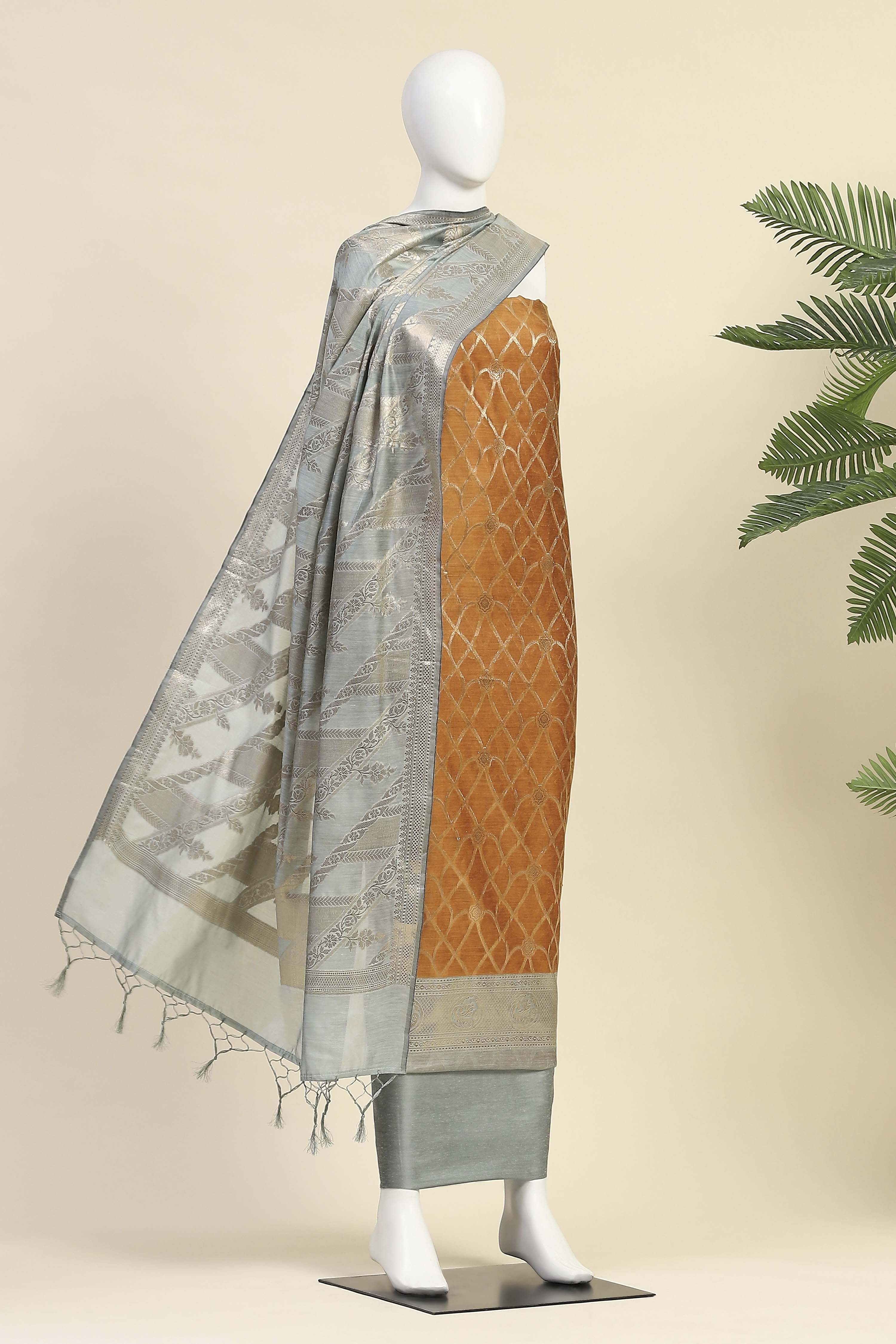 Black Cotton Printed Embroidered Unstitched Suit Set image number 4