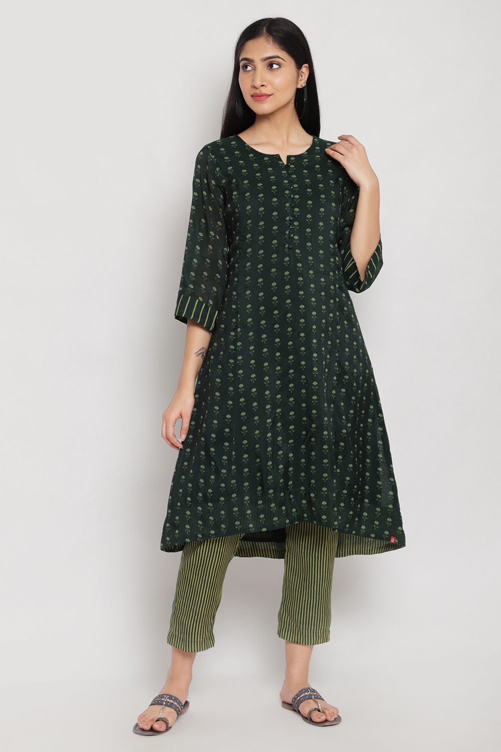 Buy Green Art Silk A Line Kurta Pants Set Kurta Regular Pants