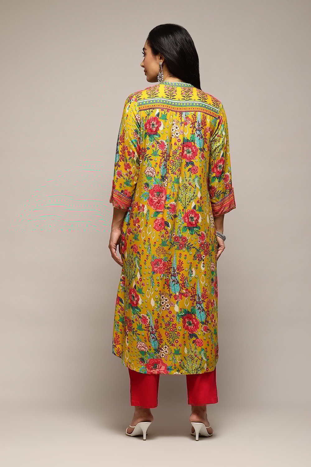 Teal LIVA Straight Printed Kurta image number 4