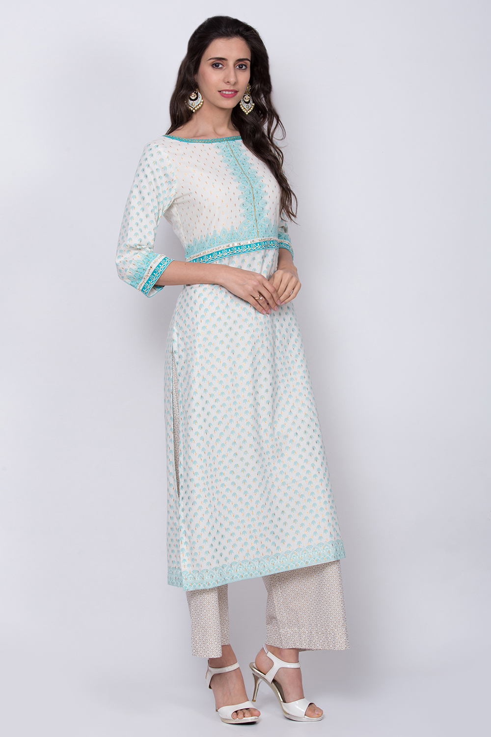 Off White Cotton Straight Printed Kurta image number 0