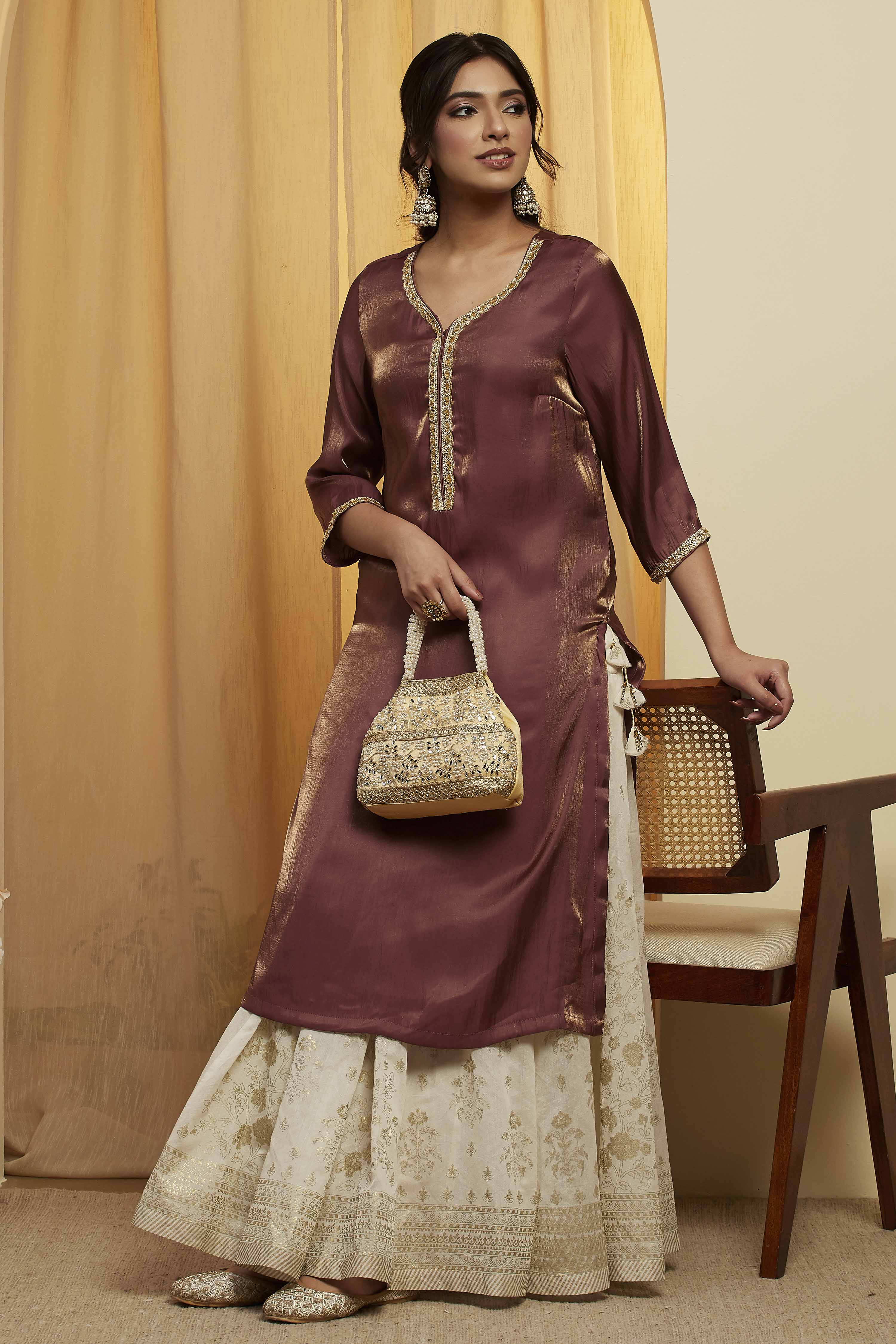 Mauve Viscose Rayon Sheen Straight Kurta image number 0