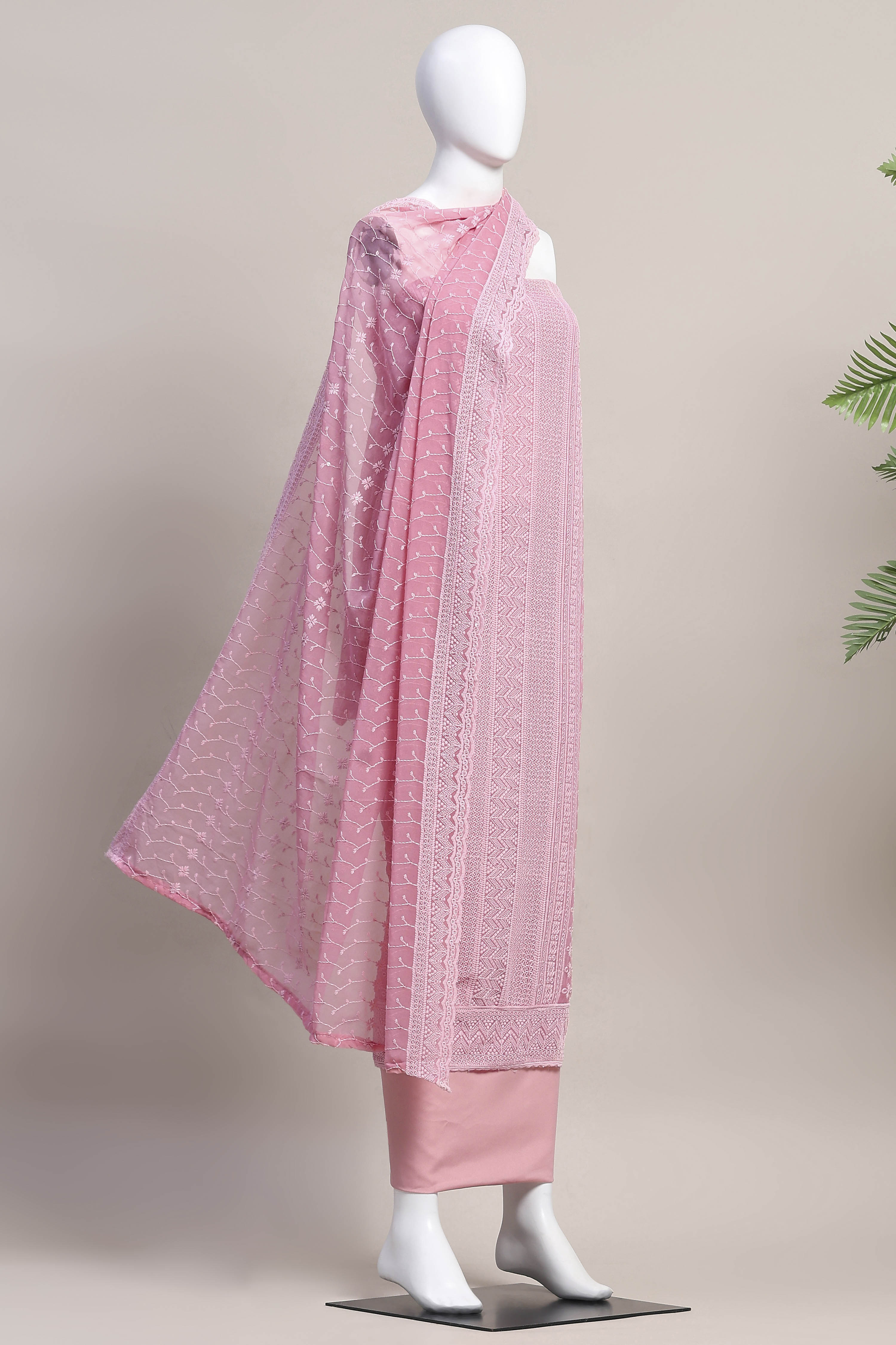 Pnk Georgette Unstitched Suit Set image number 4