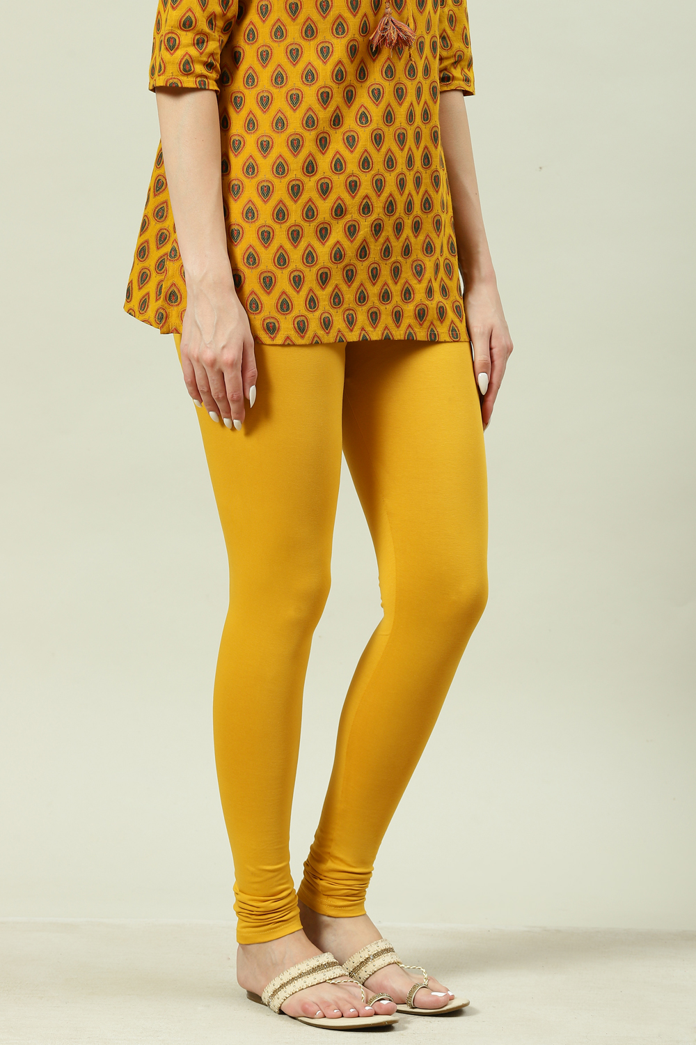 Camel Cotton Blend Solid Churidar image number 0