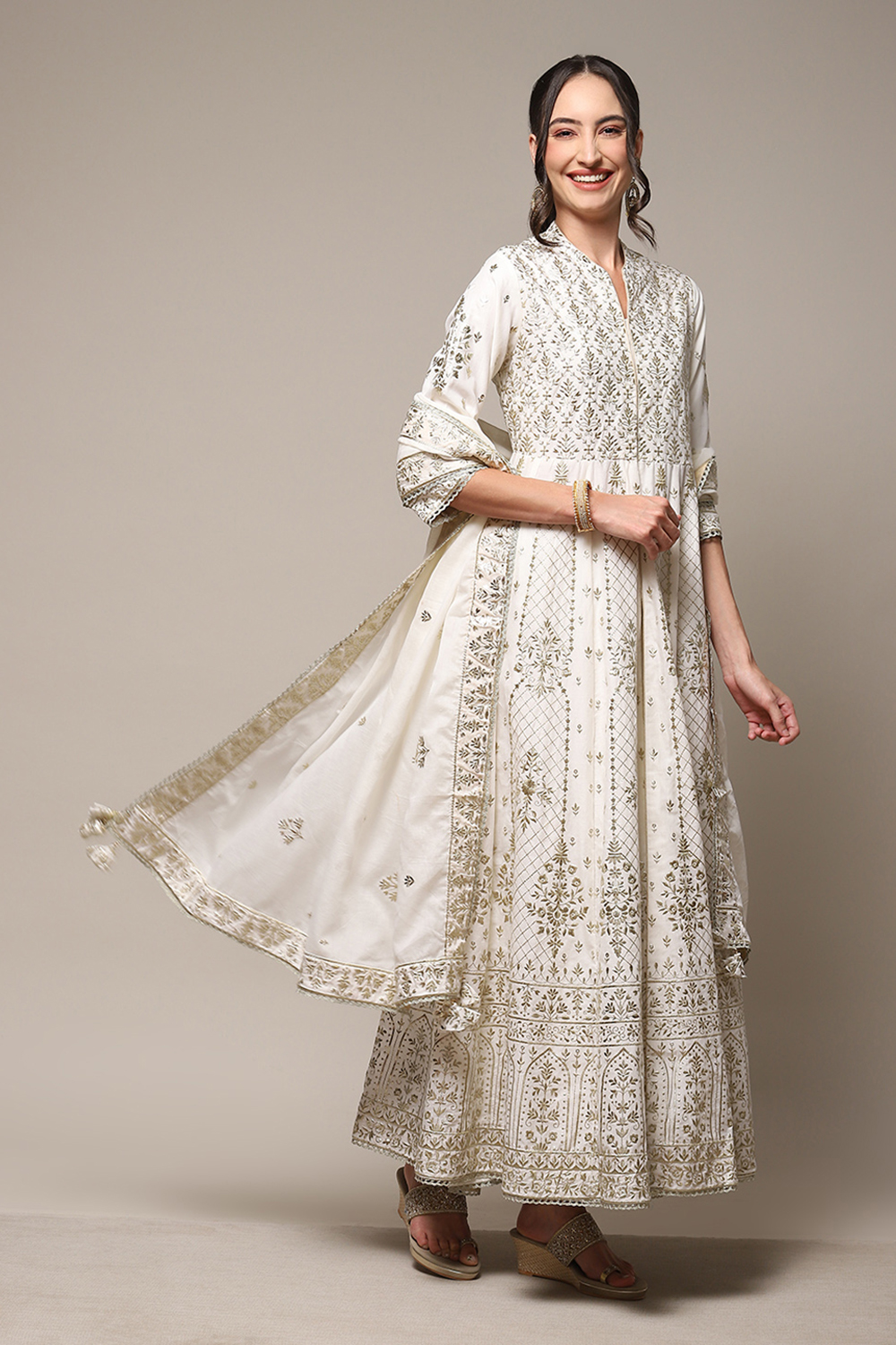 Pastel Blue Cotton Anarkali Kurta Sharara Suit Set image number 6