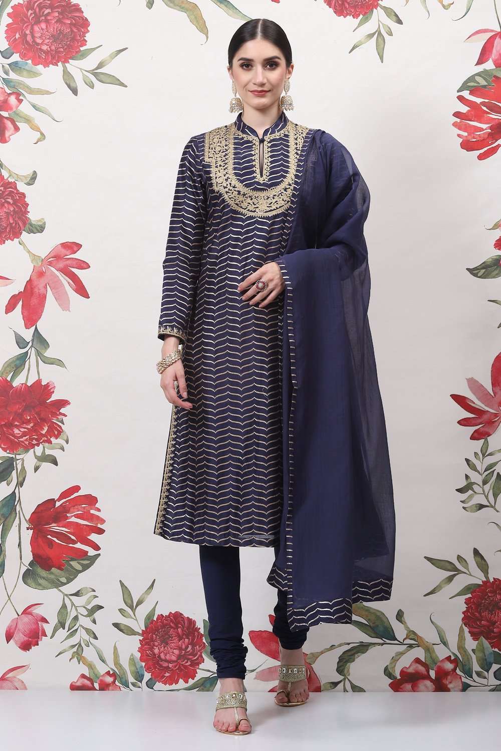 Rohit Bal Cream Cotton Silk Straight Yarndyed Suit Set image number 0