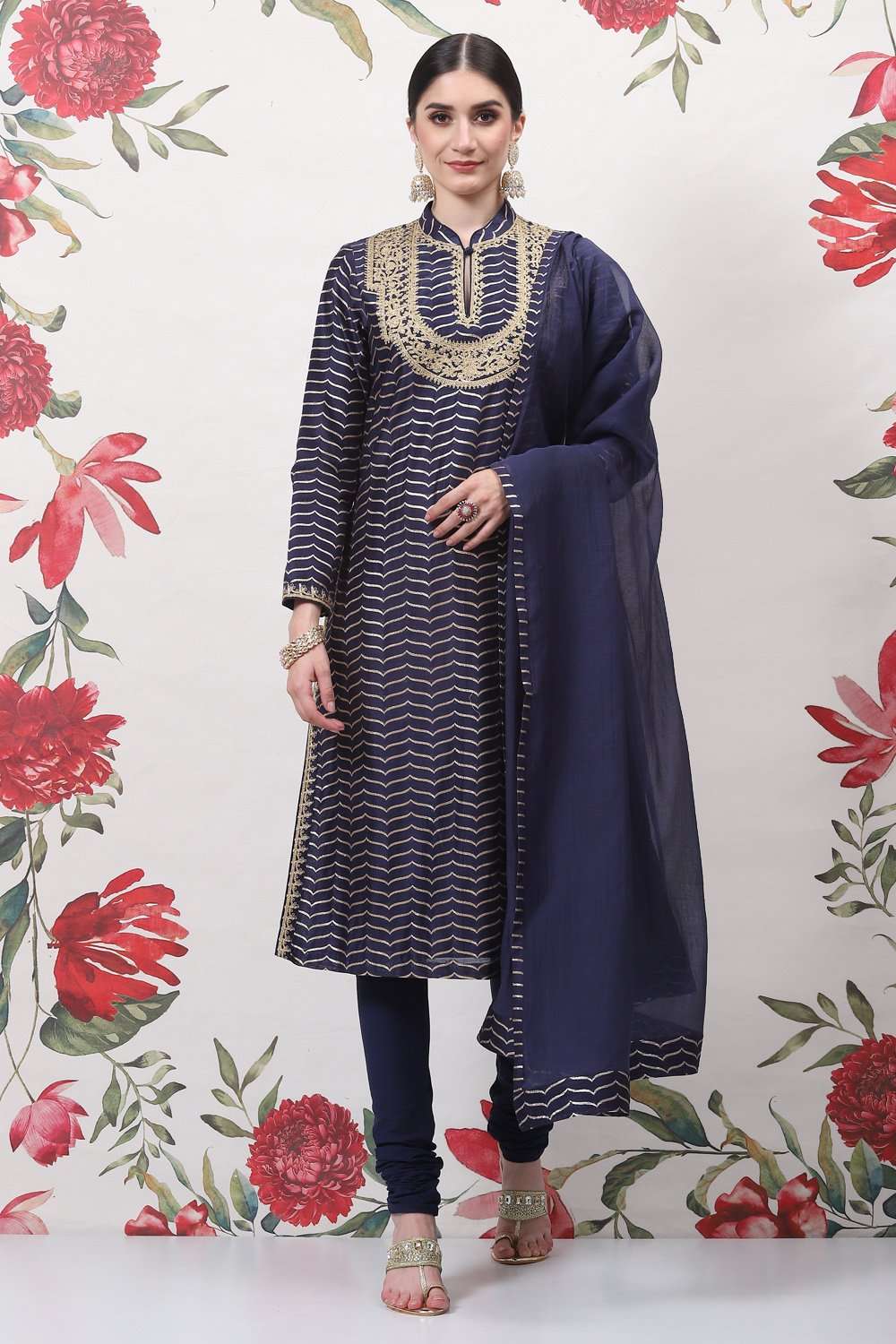 Buy Rohit Bal Blue Cotton Silk Straight Yarndyed Suit Set for INR7975 ...