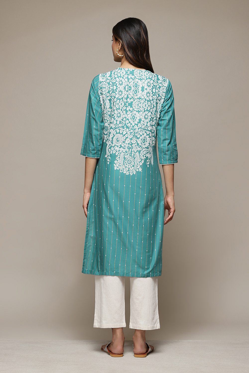 Green Cotton Straight Printed Kurta image number 3