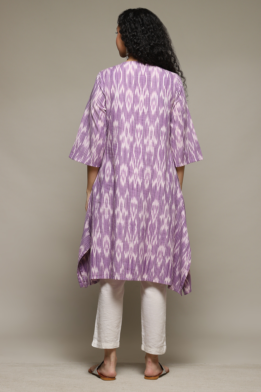 Purple Cotton IKAT Straight Yarndyed Kurta image number 3