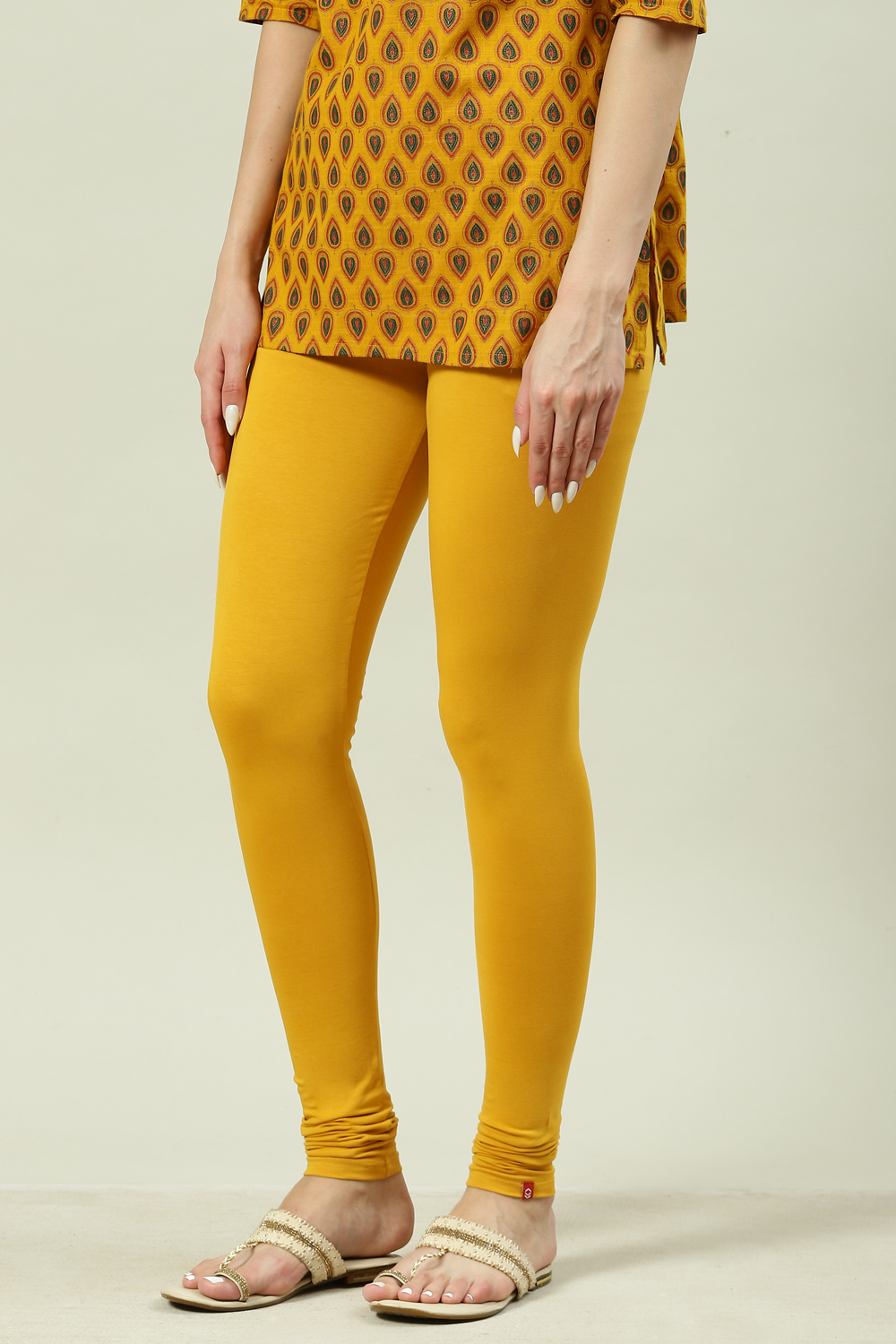 Camel Cotton Blend Solid Churidar image number 2