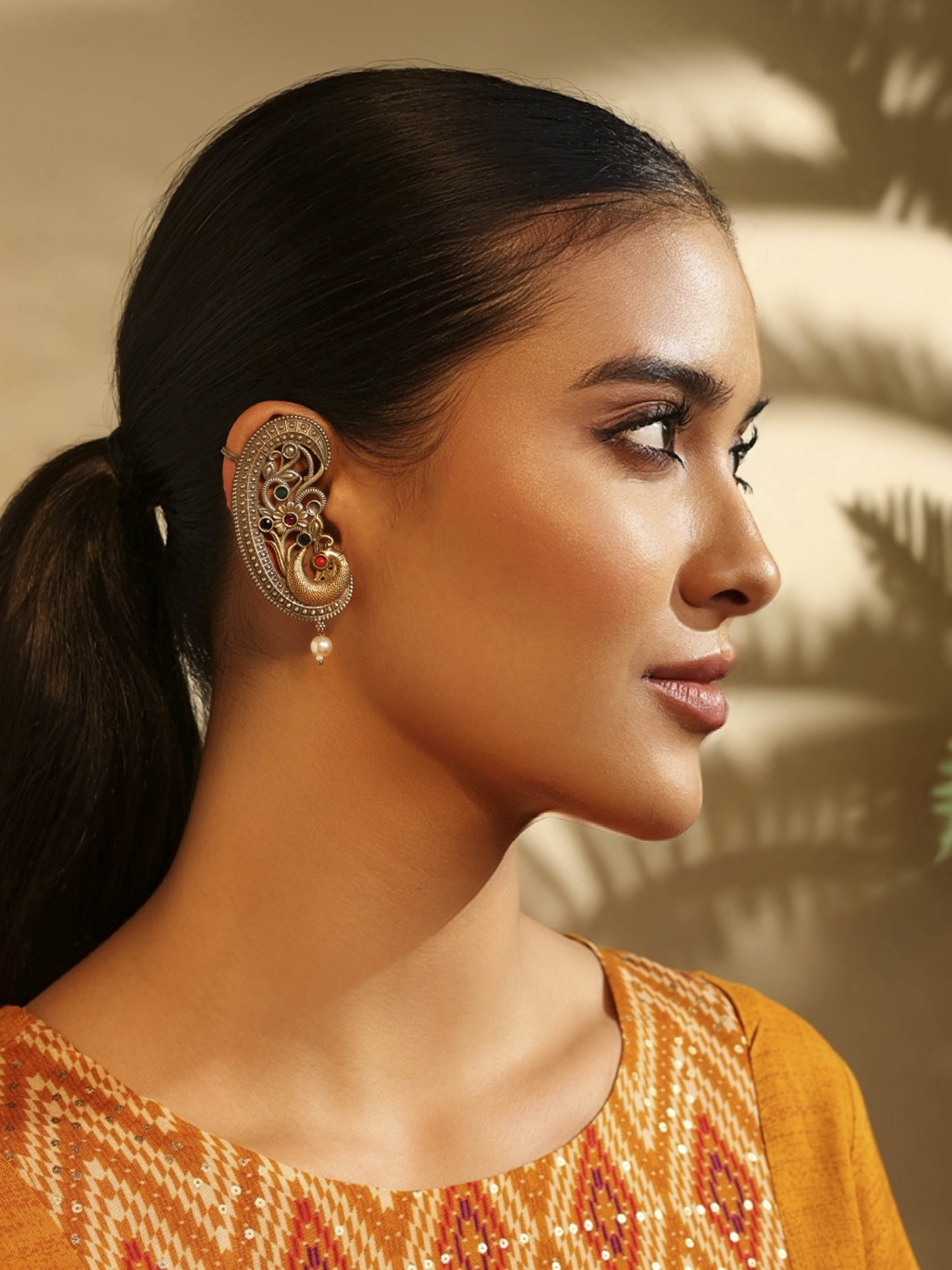Oxidised Brass Statement Earcuff Earrings image number 1