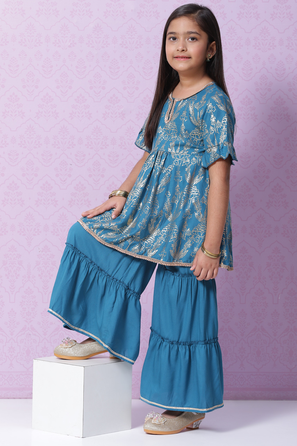 Berry Pink Rayon Flared Printed Kurta Set image number 6