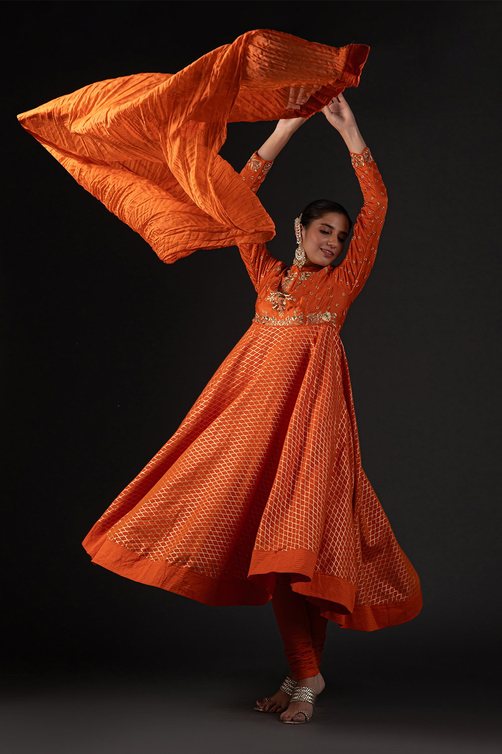 Rohit Bal Orange Cotton Silk Anarkali Printed Suit Set image number 0