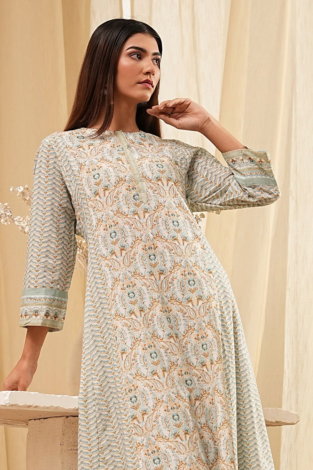 Blue Pure Cotton A-Line Kurta Set  image number 1