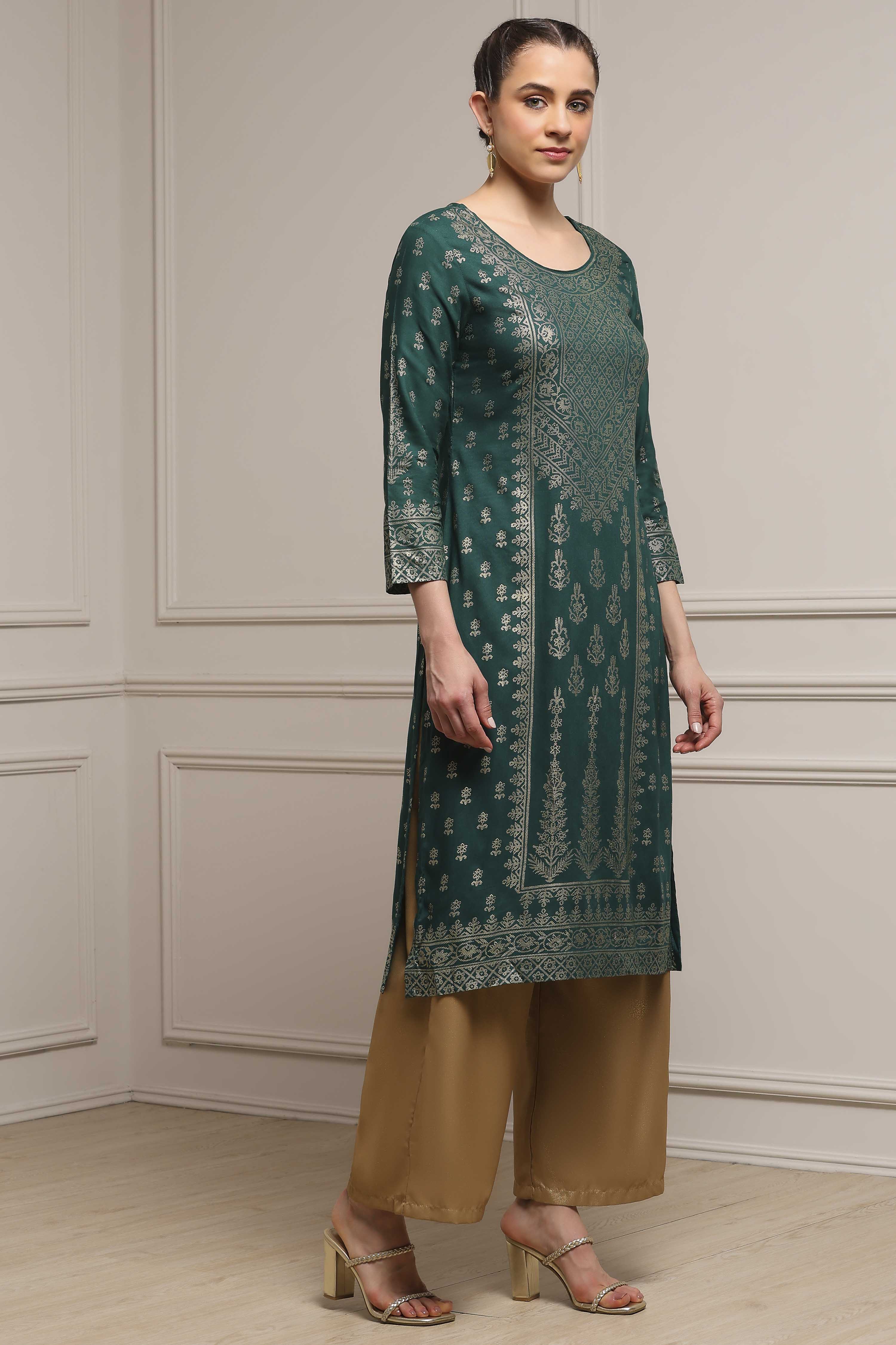 Plum LIVA Straight Printed Kurta image number 4