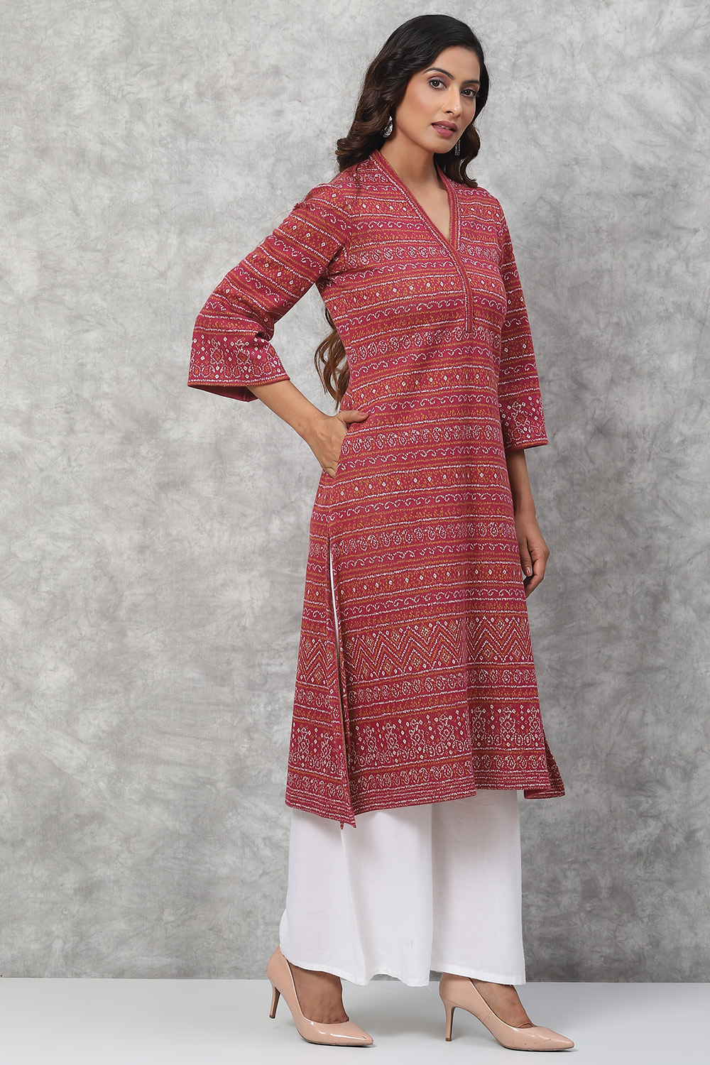 Pink Straight Poly Metallic Kurta image number 3