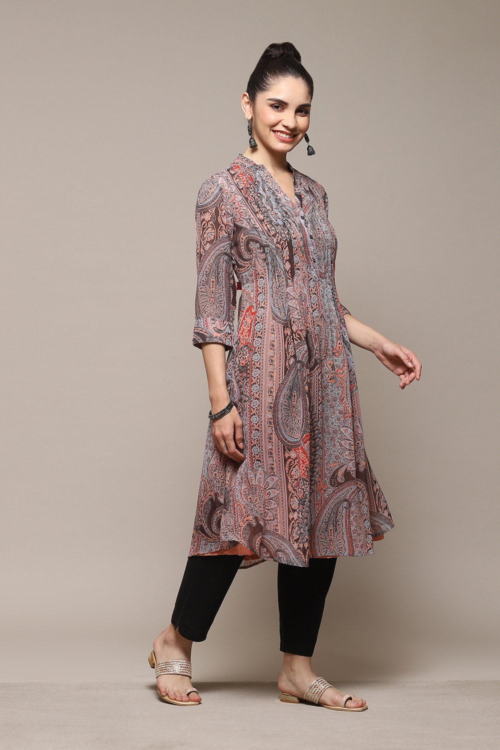 Red & Blue Polyester Straight Printed Kurta image number 5